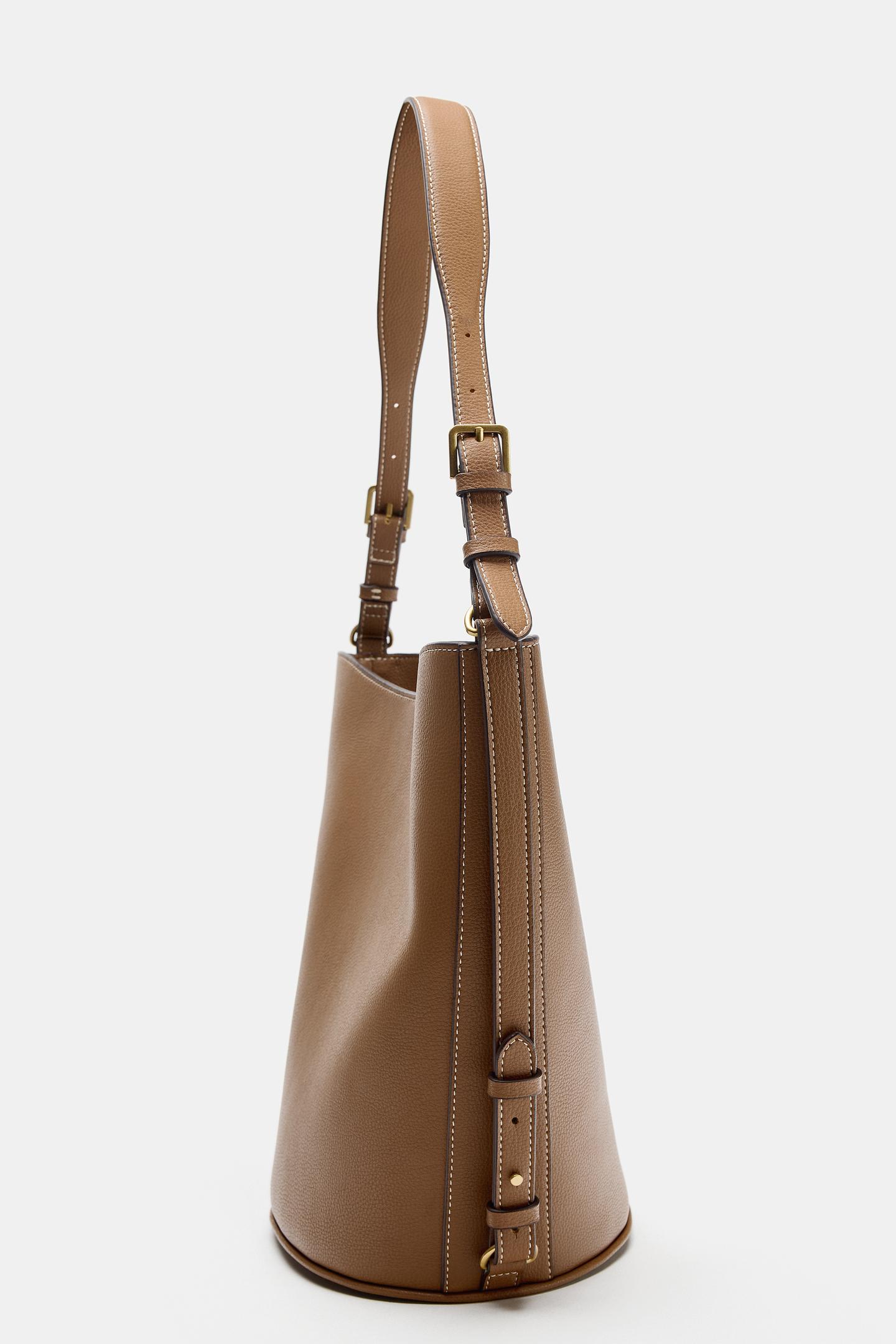 Женская сумка Zara Topstitched Shoulder, цвет: Тёмный рыжевато-коричневый — фото 4