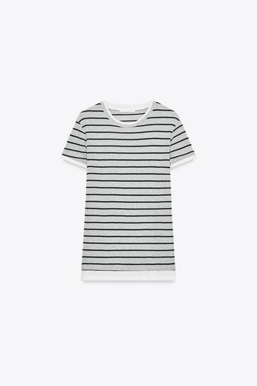 Zara 雙條紋 T 恤 - 煤灰色