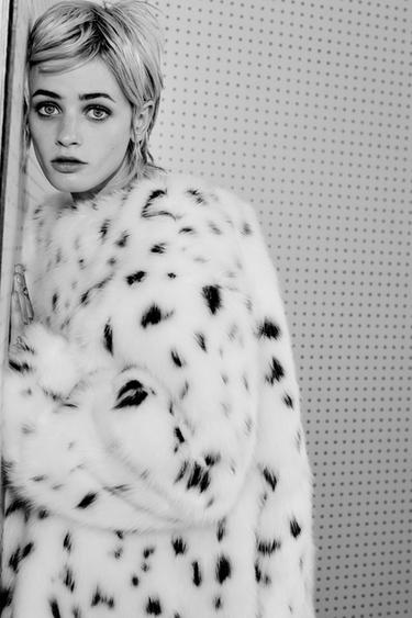 Zara ANIMAL PRINT FAUX FUR SHORT COAT - Black / White