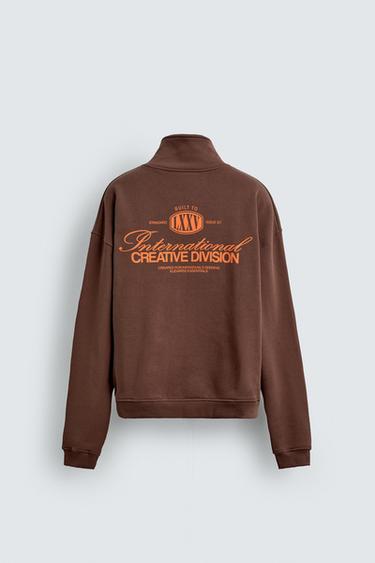 CONTRAST TEXT QUARTER-ZIP SWEATSHIRT - Brown by Zara - Image 7