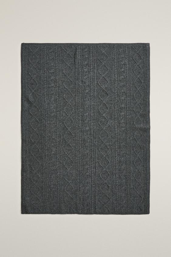 CASHMERE CABLE KNIT BABY BLANKET - Dark grey by Zara - Image 0