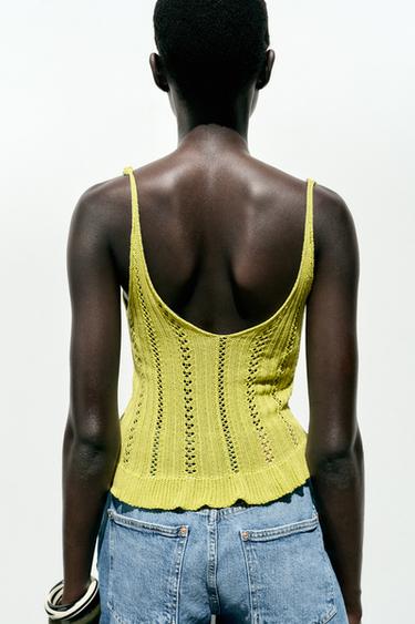 TOP EN MAILLE POINTELLE À VOLANTS - Vert de Zara - Image 3