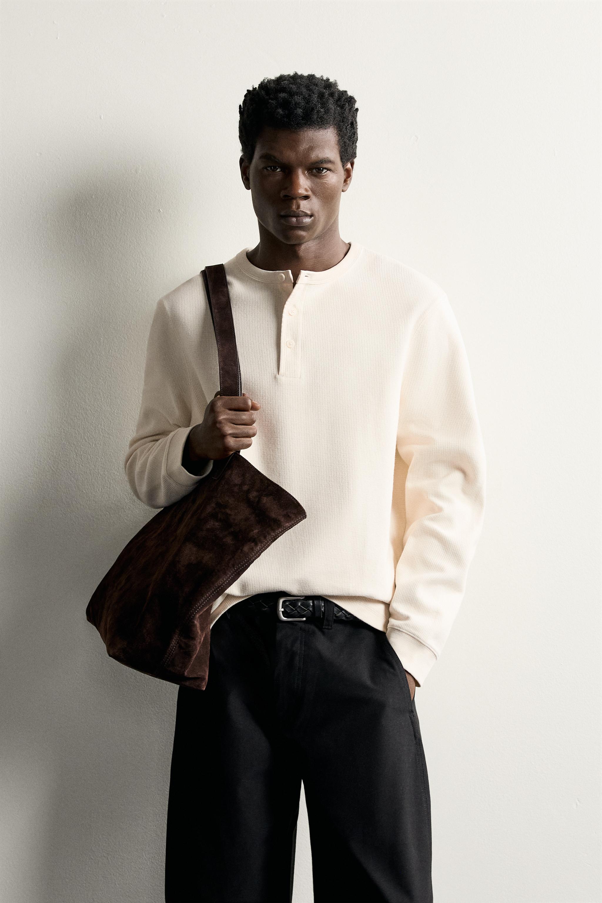Мужские рубашки Zara TEXTURED HENLEY SHIRT — фото 2