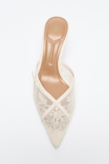 EMBROIDERED MESH HEEL SANDALS - White by Zara