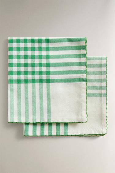 Zara SET OF DYED COTTON CHECK NAPKINS (SET OF 2) - Green