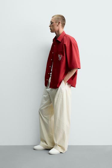 CHEMISE RELAXED FIT BRODERIES CONTRASTANTES - Rouge de Zara - Image 3