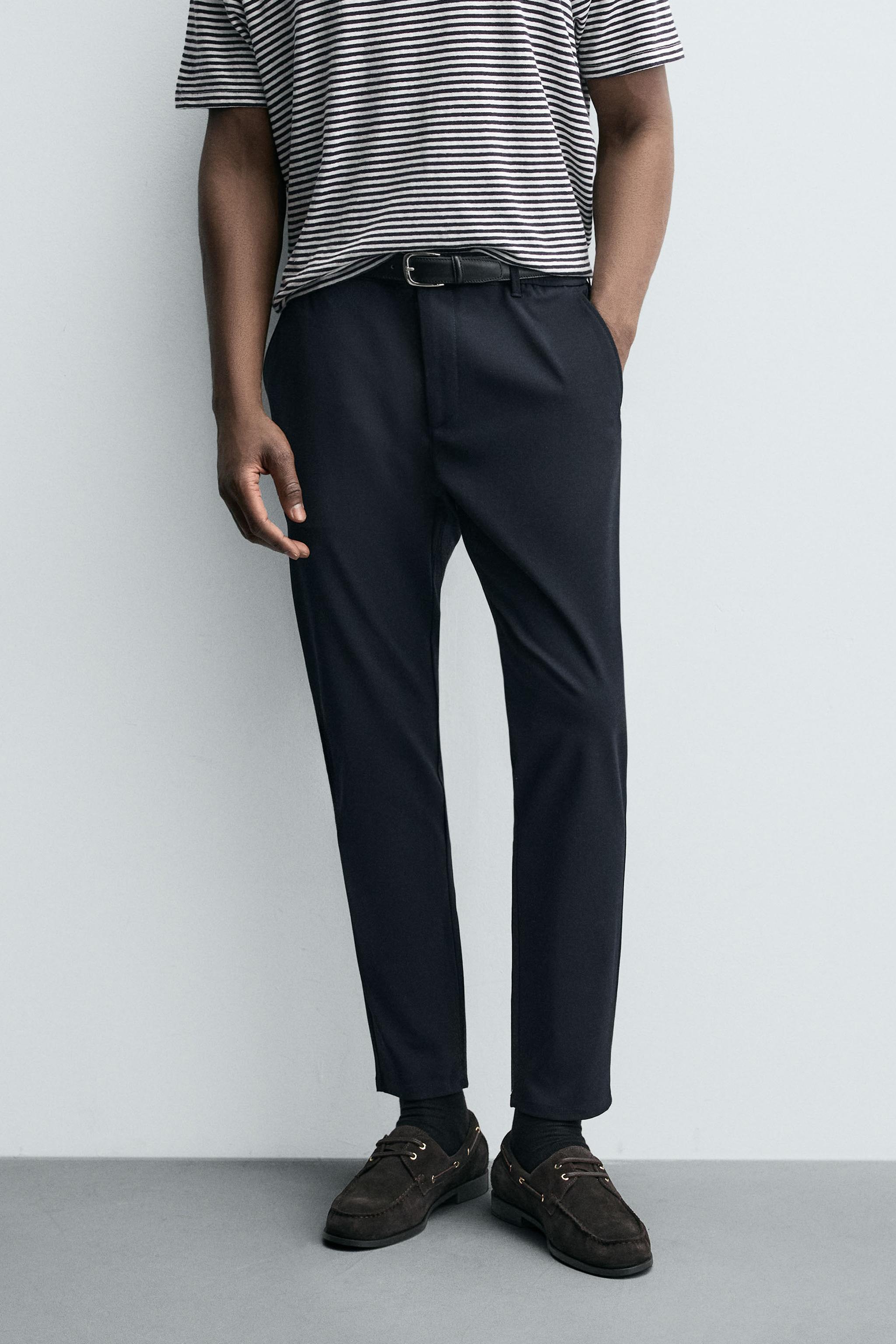 SLIM FIT STRETCH PANTS - Navy blue | ZARA United States