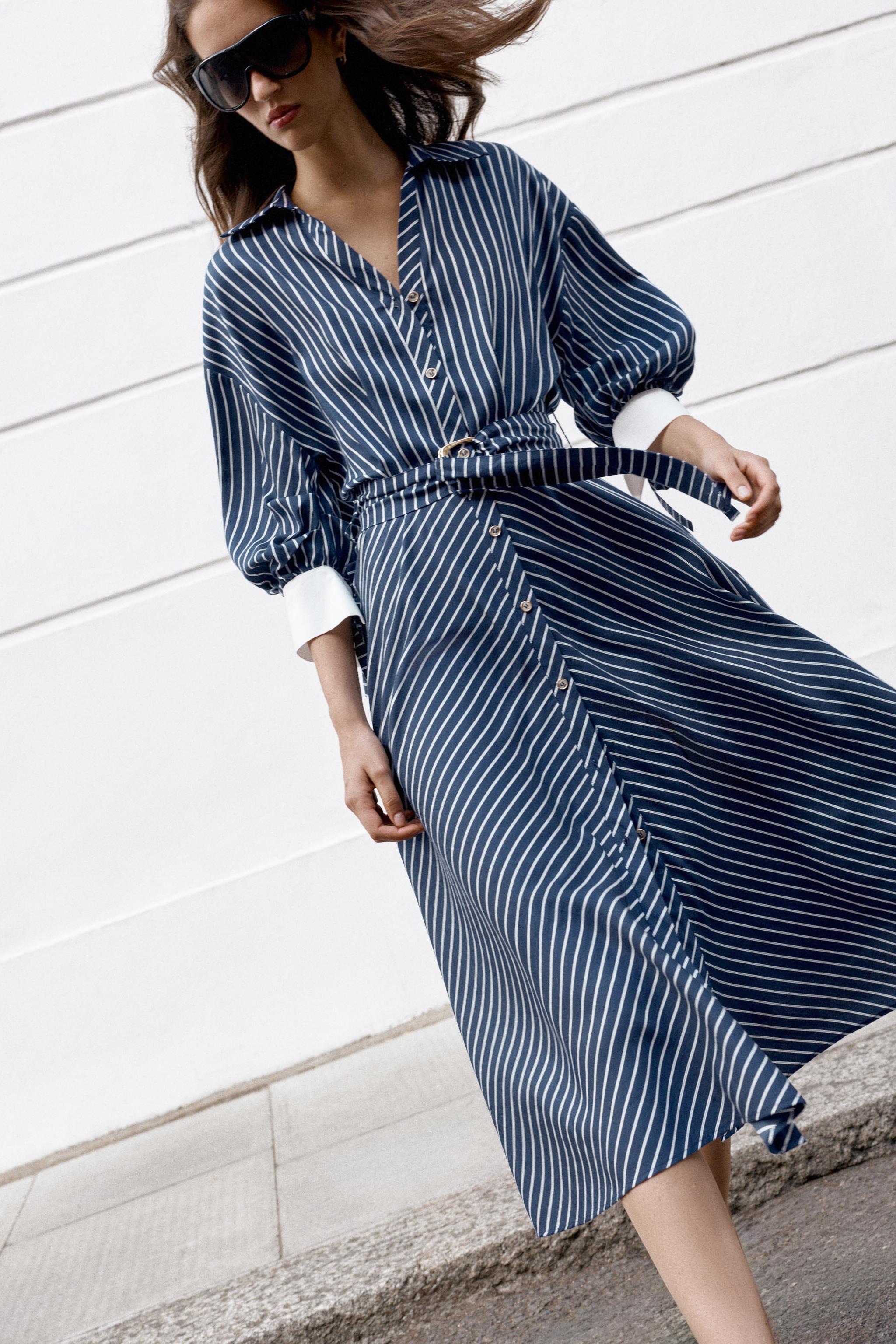 Женские платья Zara STRIPED MIDI DRESS WITH BELT — фото 3