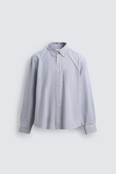Zara TEXTURED OXFORD SHIRT - Blue / White