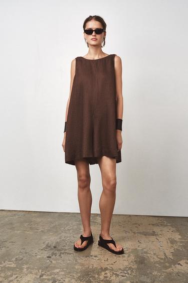 ZW COLLECTION 100% LINEN PLAYSUIT - Dark brown by Zara - Image 0