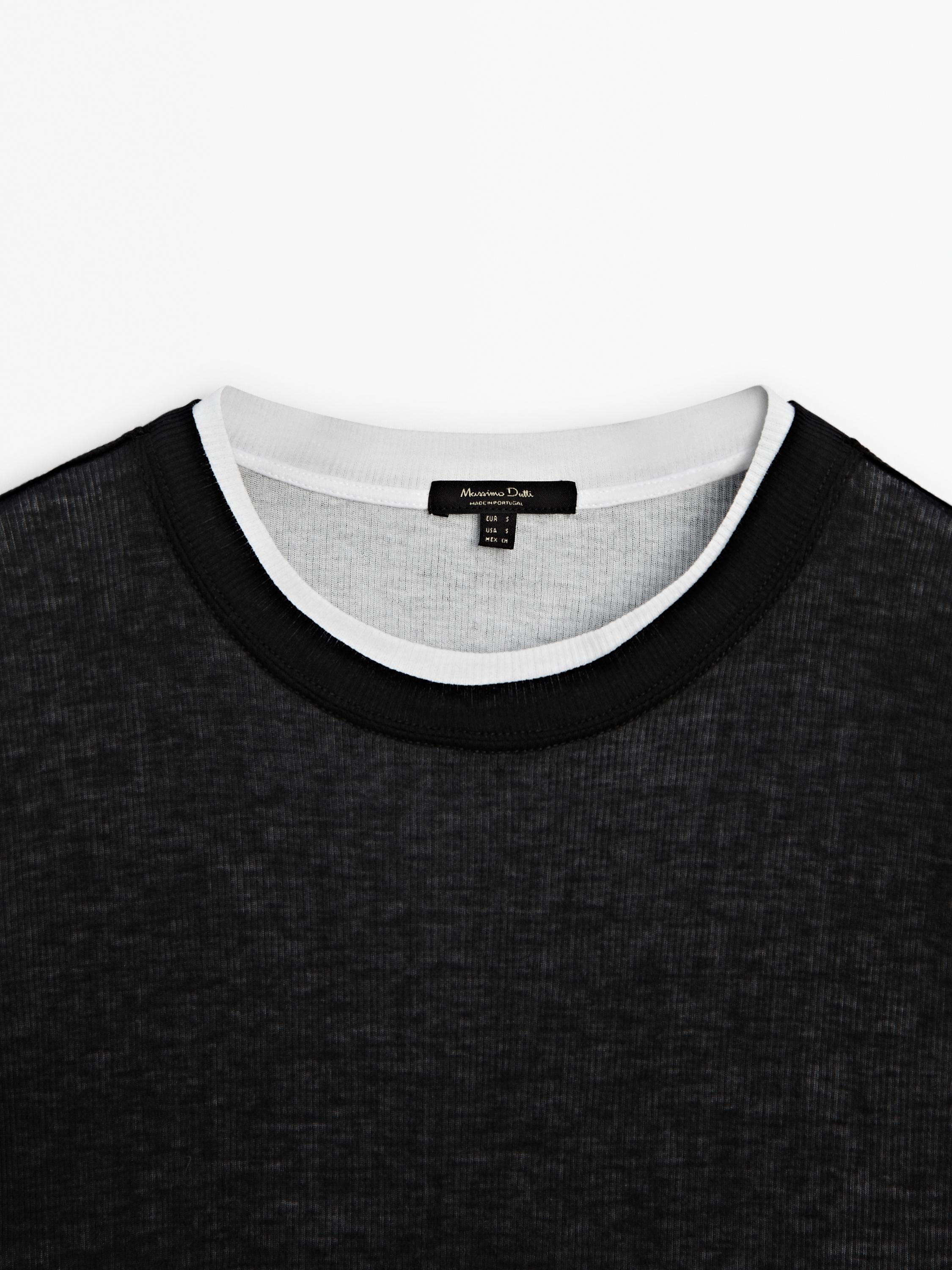 Ribbed double short sleeve T-shirt - Black | ZARA United States