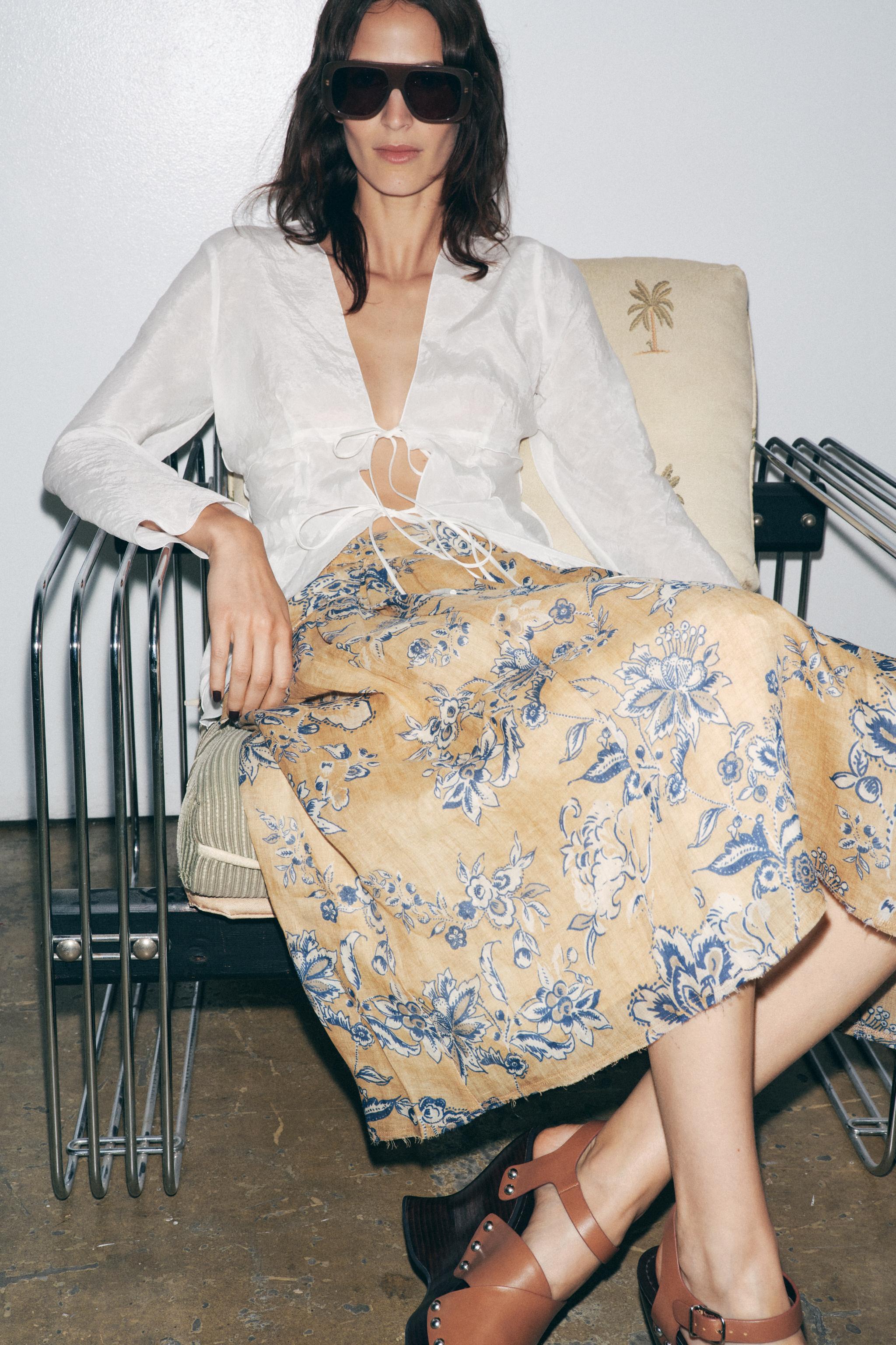 ZW COLLECTION TIE BLOUSE - Oyster-white | ZARA Canada