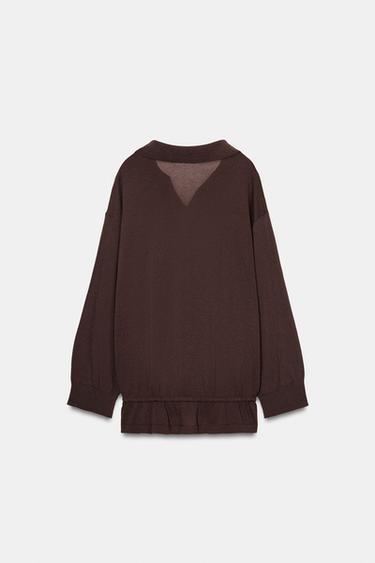 POLO EN MAILLE À PLIS - Chocolat de Zara - Image 5