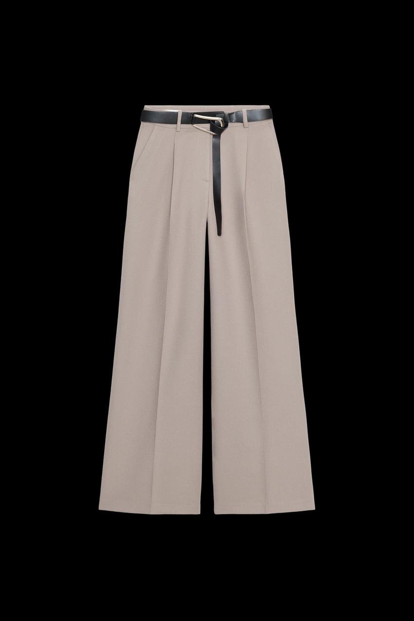 STRAIGHT LEG PLEATED BELTED PANTS