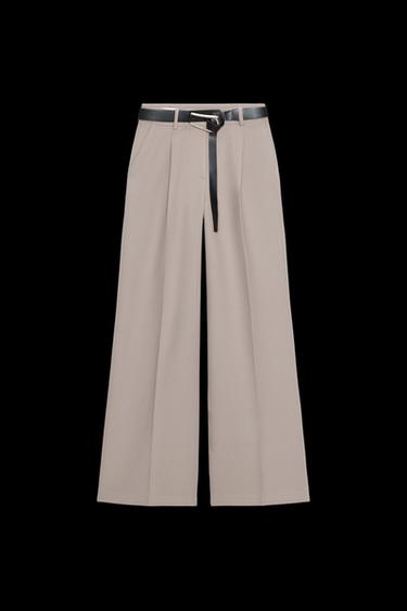 Zara STRAIGHT LEG PLEATED BELTED PANTS -  - Image 0