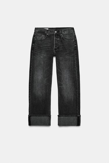 JEANS TRF RECTOS FOLD UP TIRO MEDIO - Negro de Zara