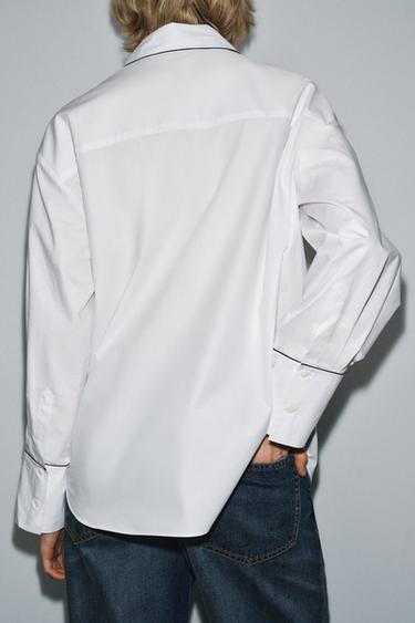 CHEMISE EN POPELINE LISERÉS ZW COLLECTION - Blanc de Zara - Image 2