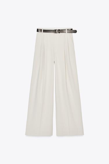 Zara DOUBLE PLEAT BELTED PANTS - Light gray