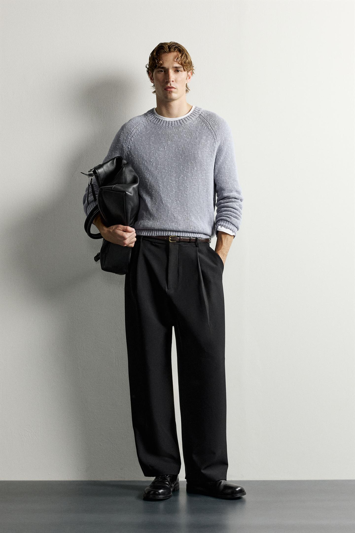 Мужской свитер Zara Relaxed Fit Textured Jumper, цвет: Небесно-голубой