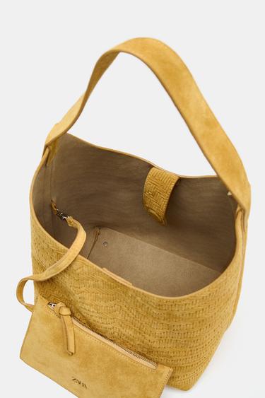 SAC EN CUIR DAIM TRESSÉ - Jaune de Zara - Image 7