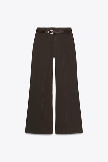 Z1975 HIGH-WAIST WIDE-LEG BELTED JEANS - Brown by Zara