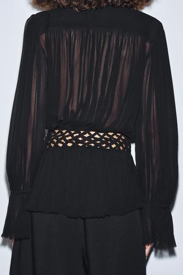 V-NECK MACRAMÉ BLOUSE ZW COLLECTION - Black by Zara - Image 6