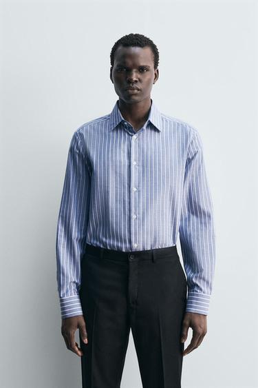 Zara TEXTURED STRIPED SHIRT - Blue