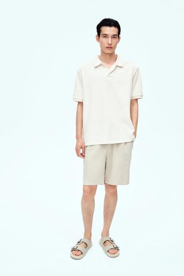 BASIC TEXTURED POLO SHIRT - Oyster-white by Zara