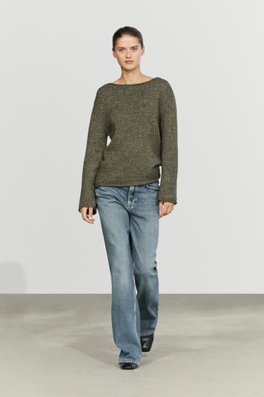 Wool-blend boat neck knit sweater — Hunter green 1