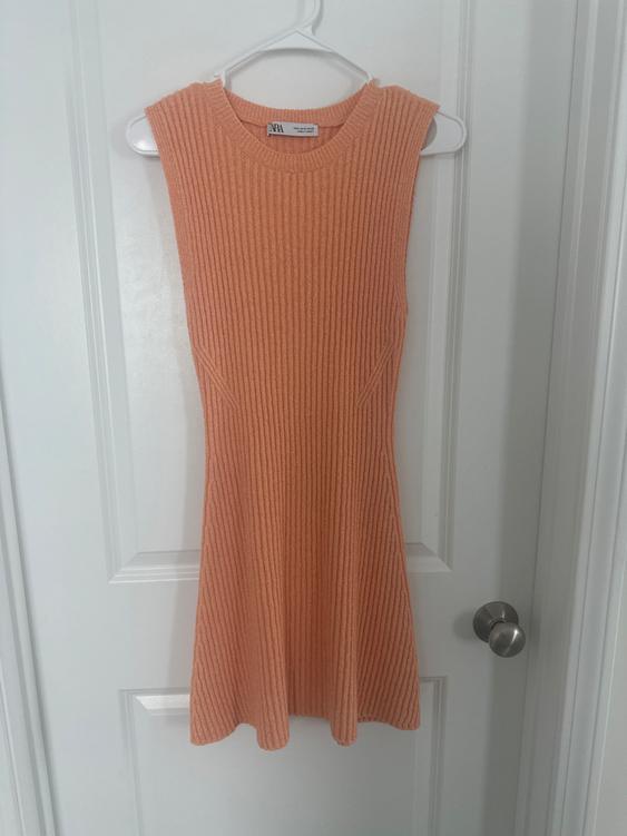 zara orange knit dress RIBBED MINI SECOND HAND 15½   32/33