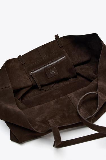 BOLSO PIEL SERRAJE MAXI SHOPPER - Chocolate de Zara