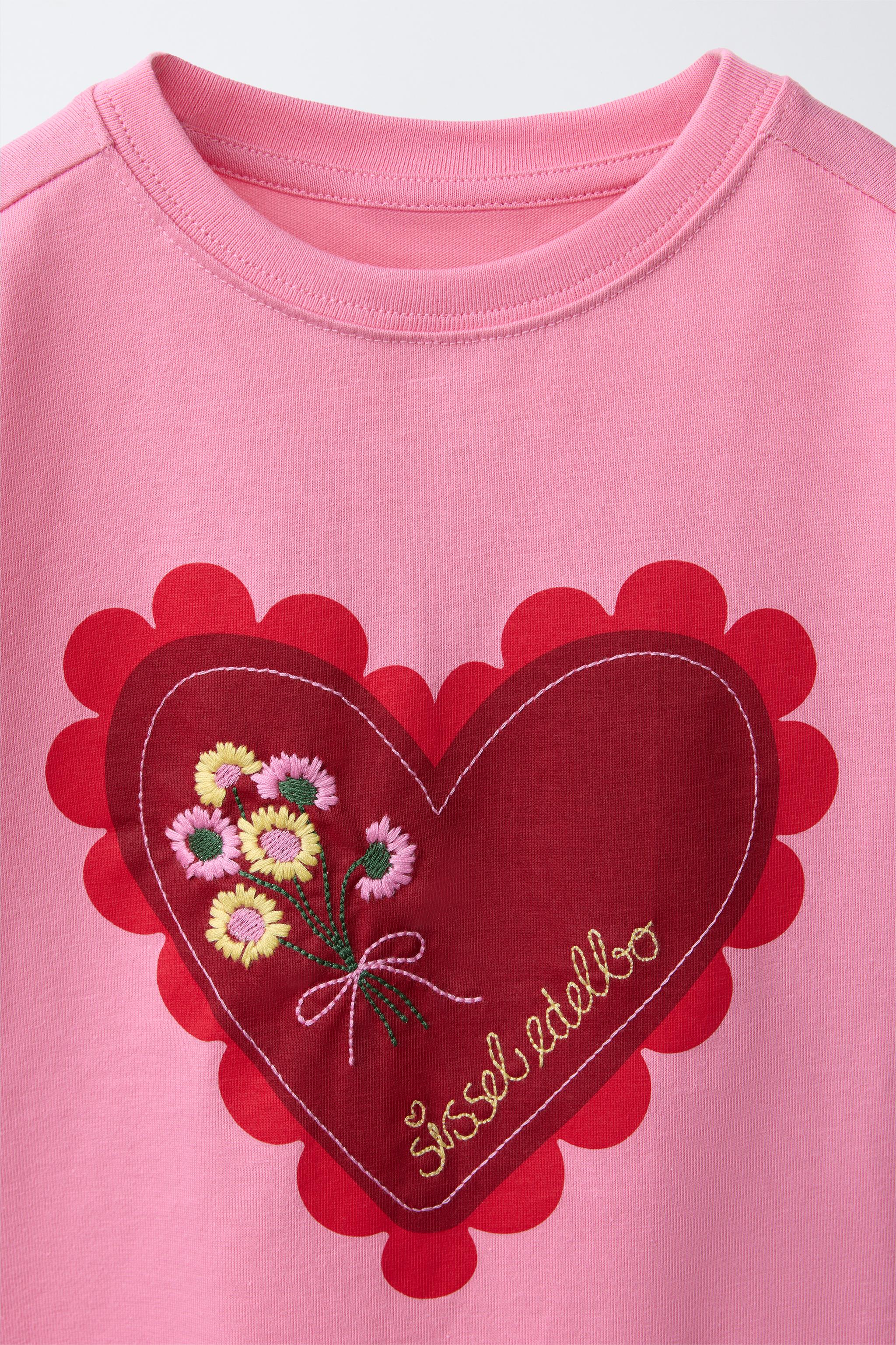 HEART EMBROIDERED T-SHIRT SISSEL EDELBO X ZARA KIDS - Pink | ZARA