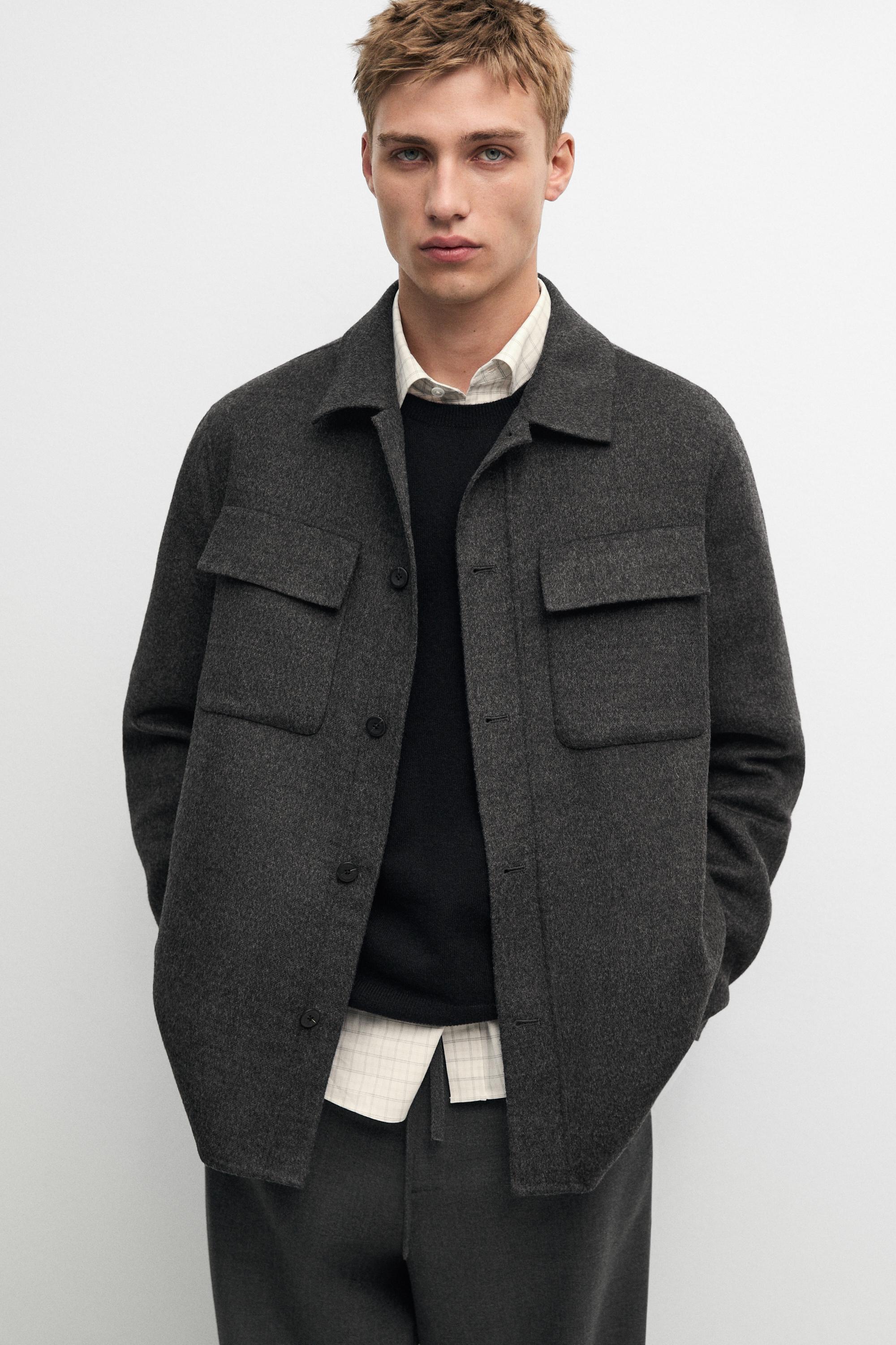 Wool blend overshirt with pocket detail — Anthracite Gray