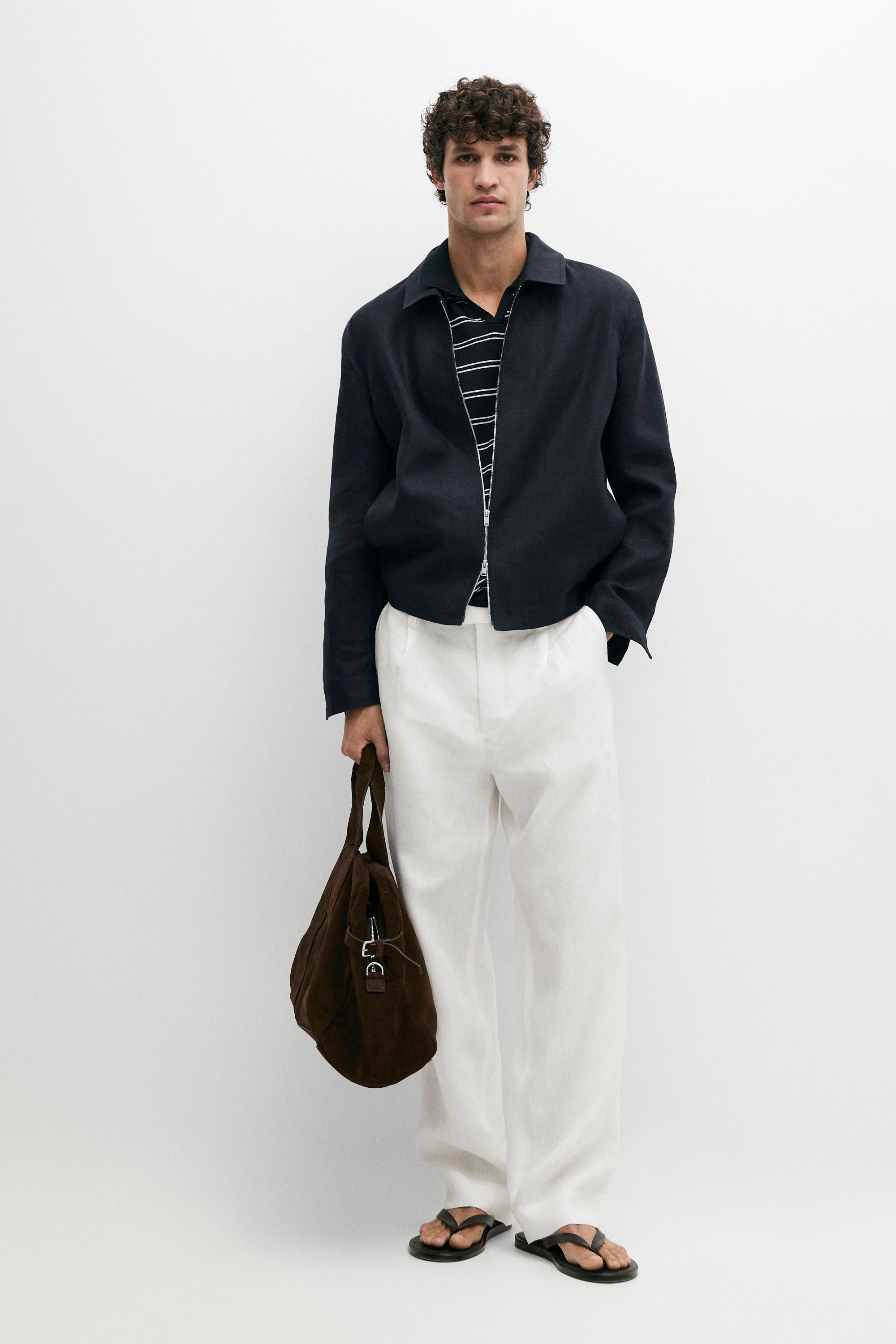 Darted 100% linen trousers