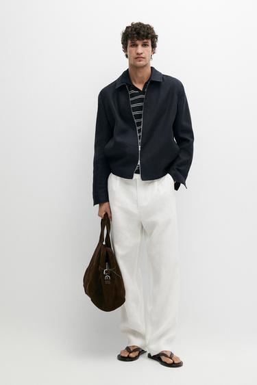 Zara Darted 100% linen trousers - Oyster-white - Image 0