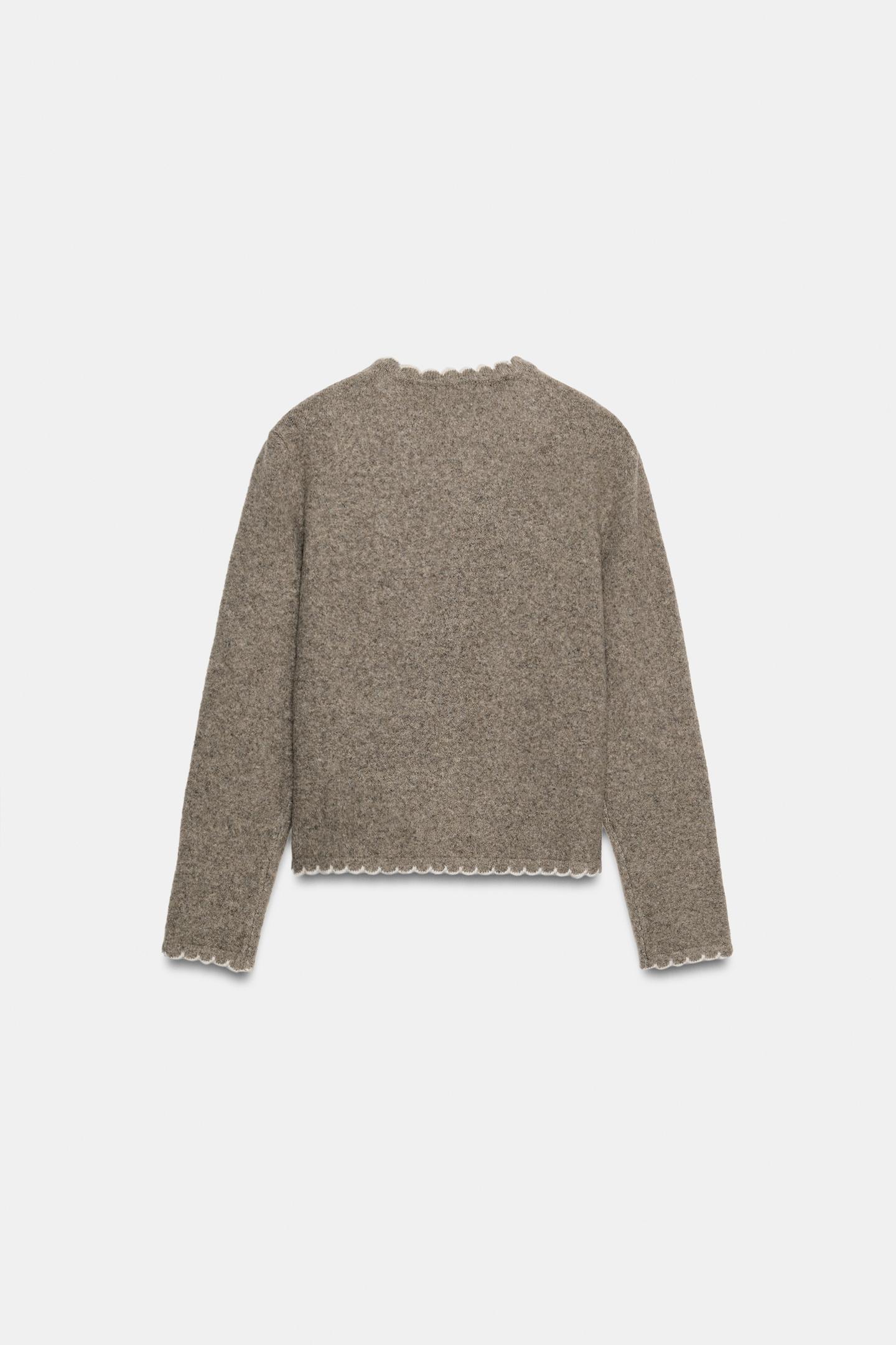 Женский кардиган Zara Cardigan with Contrast Trims, цвет: Светлый норковый — фото 7