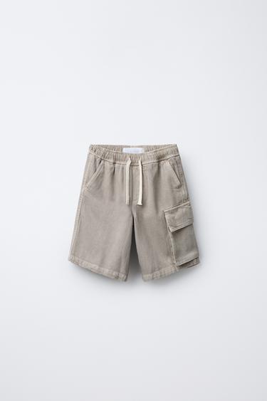 Zara CARGO SHORTS - Stone