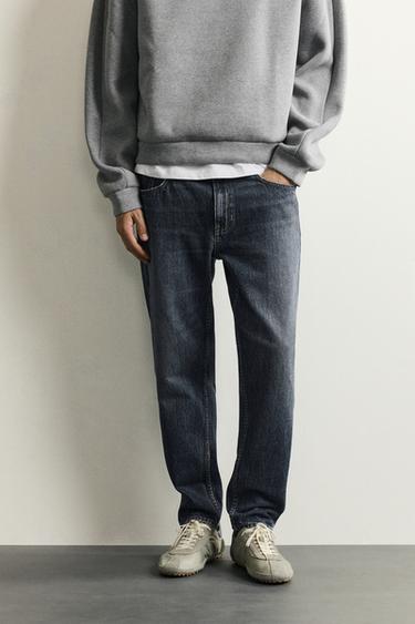 CROPPED SLIM FIT JEANS - Navy blue by Zara