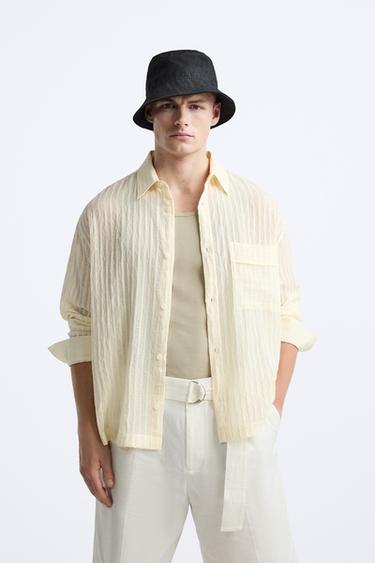 Zara TEXTURED STRIPED SHIRT - Light yellow