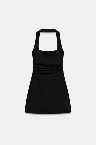 Zara 繞頸迷你連身裙 - 黑色