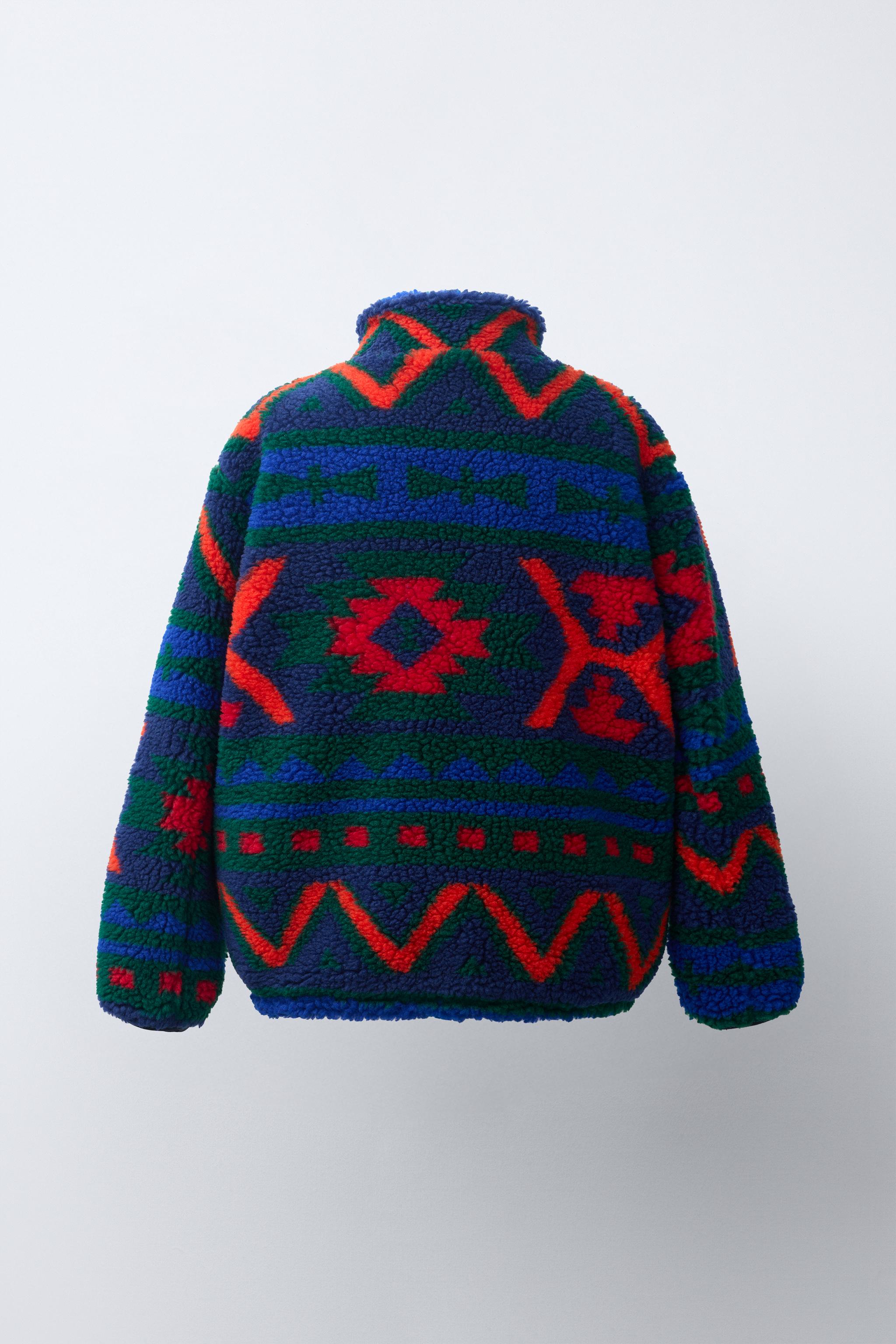 Детские куртки Zara GEOMETRIC PRINT FAUX SHEARLING JACKET — фото 4