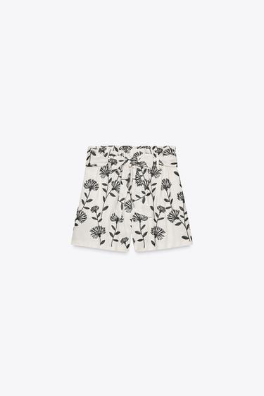 PAPERBAG-BERMUDASHORTS MIT STICKEREI - Cremefarben / Schwarz von Zara