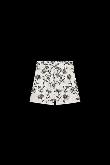 Zara EMBROIDERED PAPER BAG BERMUDA SHORTS - Ecru / Black - Image 0