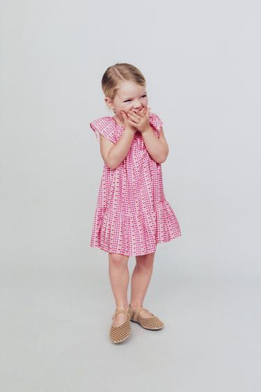 VESTIDO ESTAMPADO CUADROS Y CORAZONES - Rosa de Zara