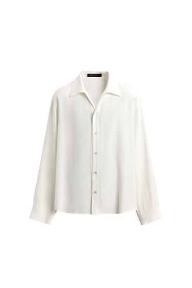 СТРУМУЮЧА СОРОЧКА ВІЛЬНОГО КРОЮ - Сірувато-білий Zara