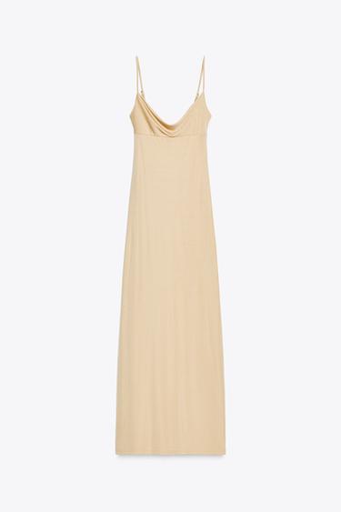 ROBE LONGUE DOS DÉCOLLETÉ DRAPÉ - Marron clair de Zara - Image 4