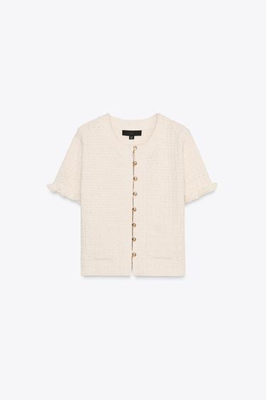 ПЛЕТЕНА ЖИЛЕТКА С ВОЛАНИ - Екрю от Zara