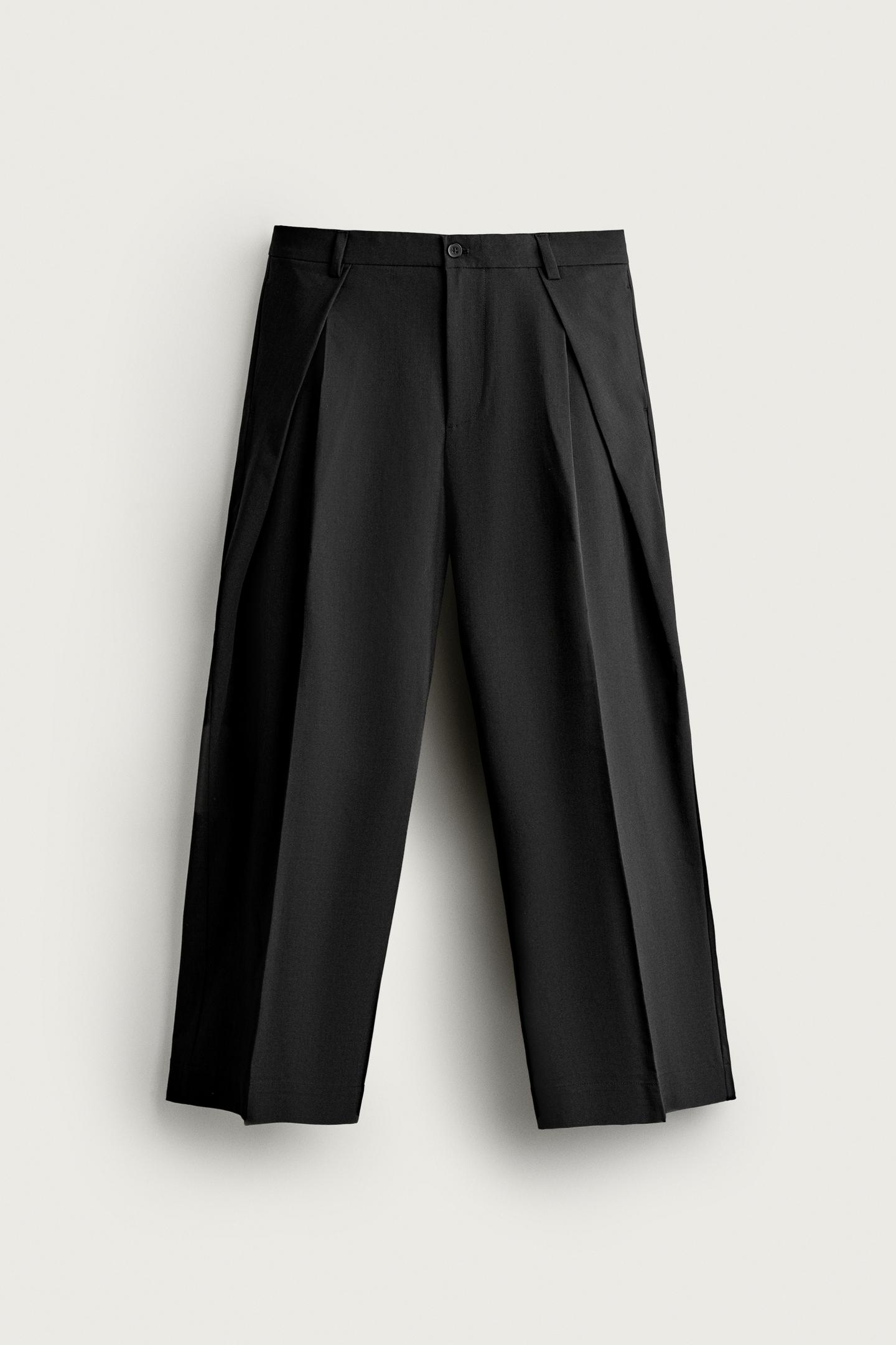 Мужские брюки Zara Relaxed-Fit Pleated, цвет: Чёрный — фото 6