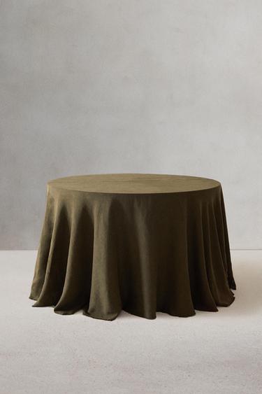 RUNDE TISCHDECKE AUS LEINEN - VVD - Khaki von Zara - Bild 0