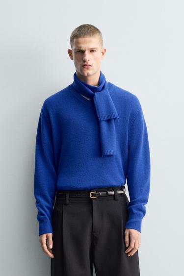 JERSEY CUELLO PICO LANA - CASHMERE LIMITED EDITION - Azul de Zara